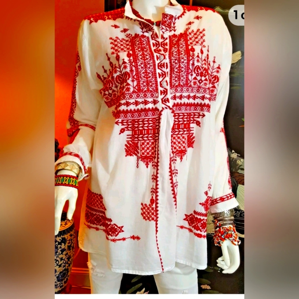 "JOHNNY WAS" LARGE  BIYA 3J Workshop TUNIC~ GORGEOUS EMBROIDERY
